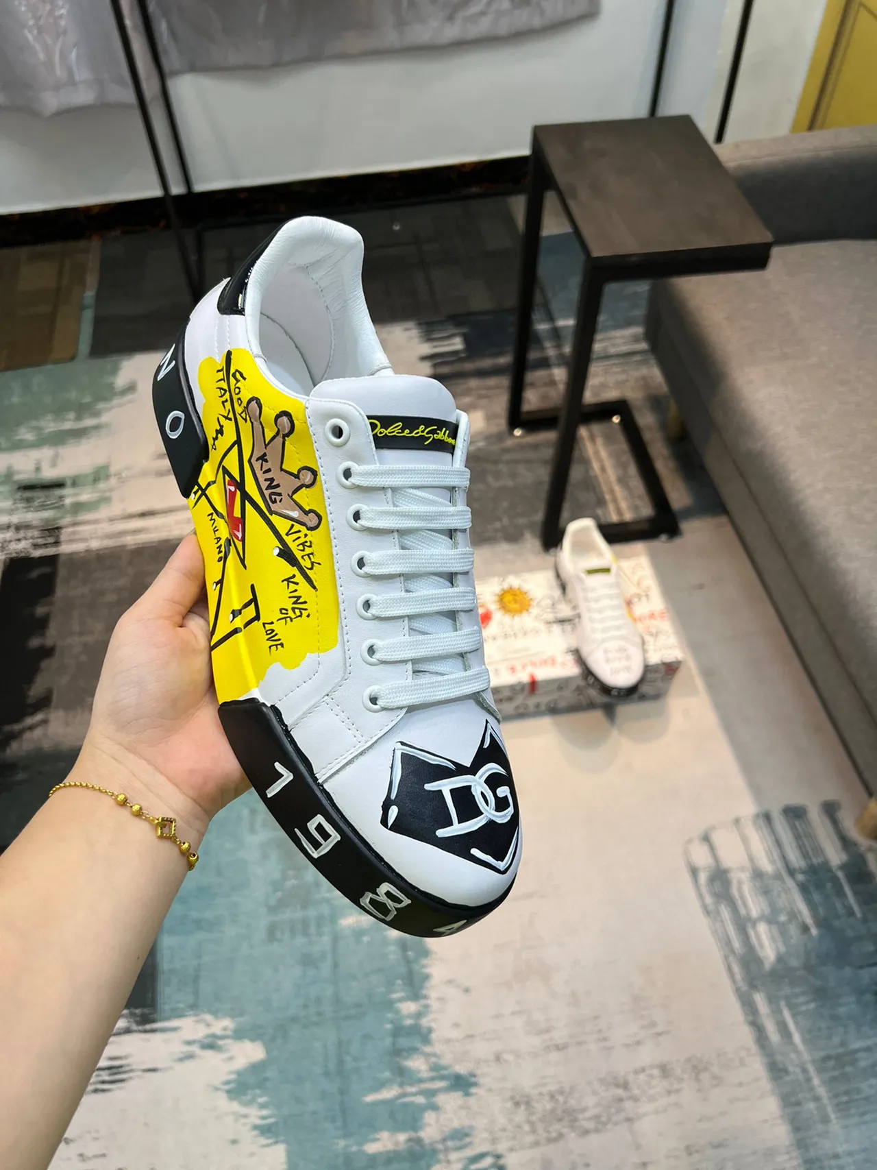 Dolce & Gabbana Roi des Cœurs Graffiti Print Sneakers Lifestyle Blancs 6