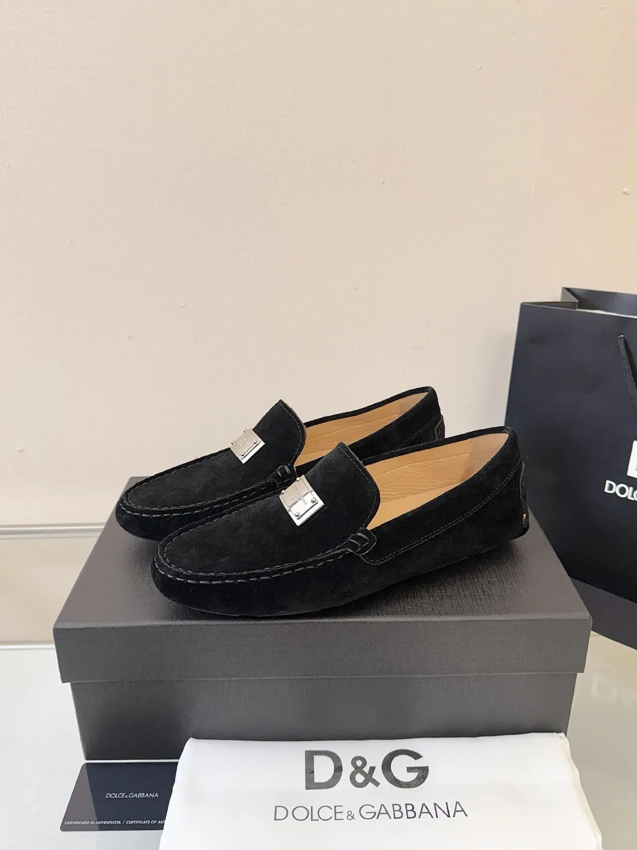 Dolce & Gabbana Loafer Black Gold Suede Metal Plaque Detail Loafer 2