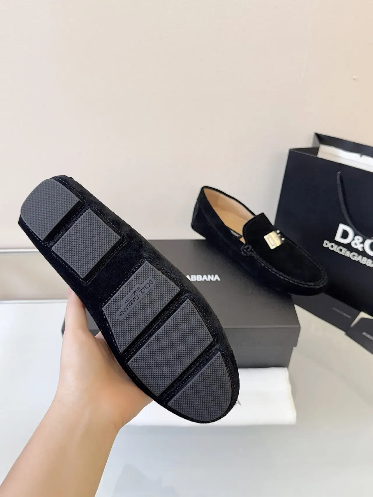 Dolce & Gabbana Loafer Black Gold Suede Metal Plaque Detail Loafer 5