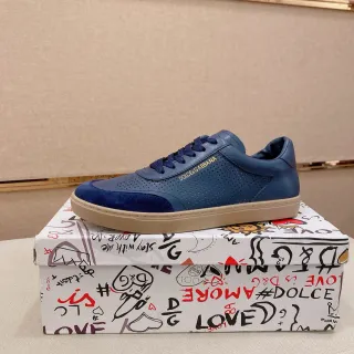 Dolce & Gabbana Navy Blue Perforated Leather and Suede Lifestyle Sneaker
