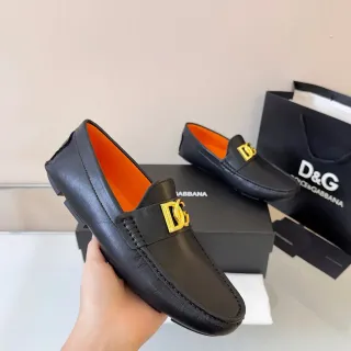 Dolce & Gabbana Portofino 黑色橙色皮革金色DG扣乐福鞋