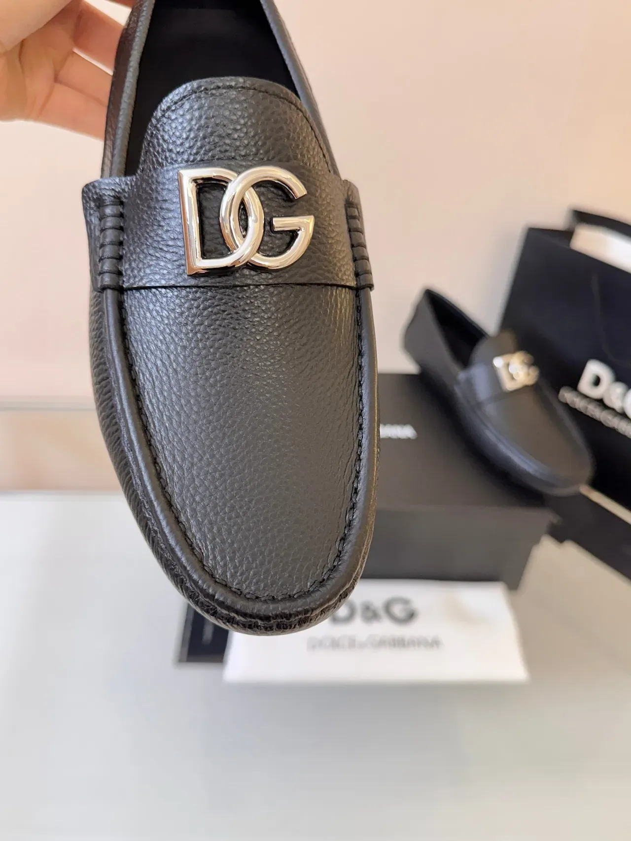 Dolce & Gabbana Portofino Black Pebbled Leather DG Buckle Loafers 3