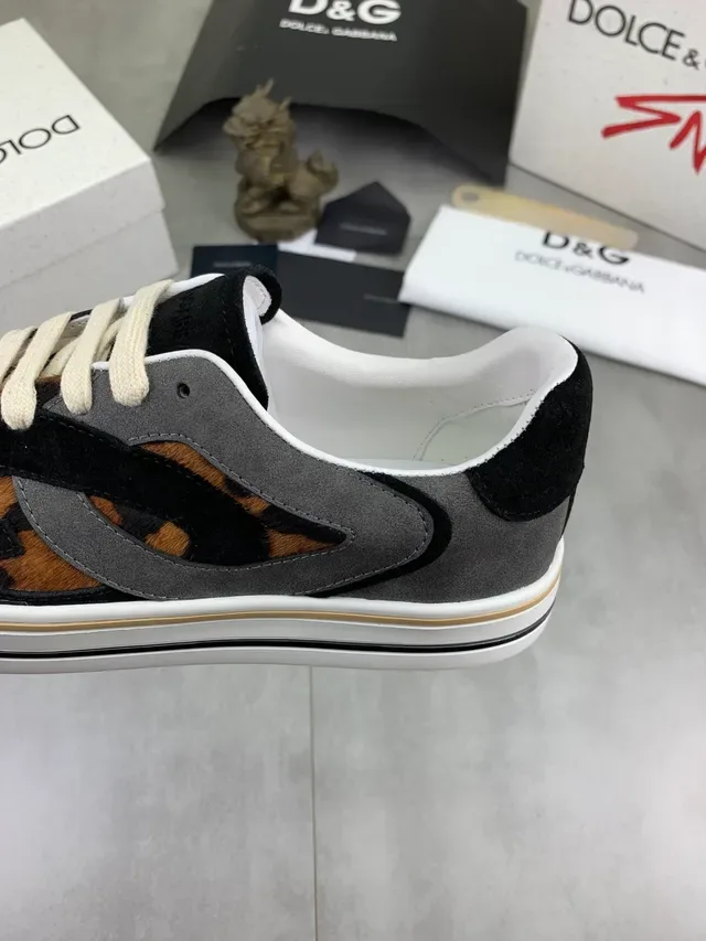 Dolce & Gabbana Portofino Multicolor Bege Impressão de Leopardo Couro com pelo Painéis de Camurça em camadas Tênis Lifestyle 3