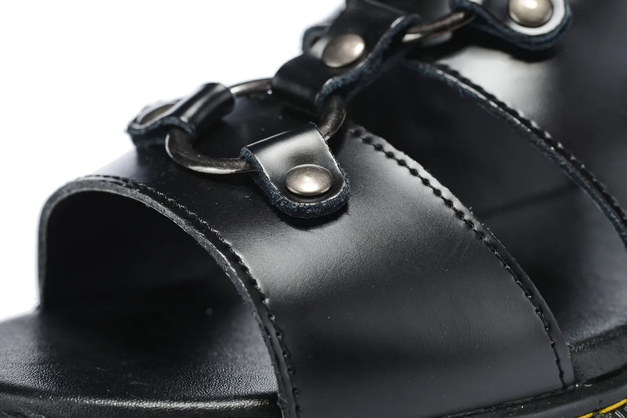 Dr. Martens काला पीला चमड़ा मल्टी-स्ट्रैप ग्लाडिएटर सैंडल 2