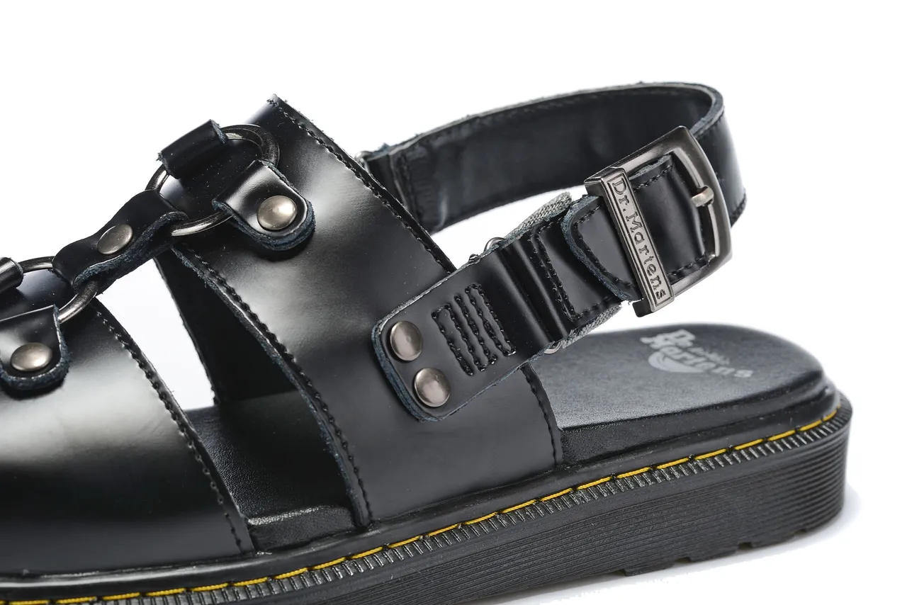 Dr. Martens काला पीला चमड़ा मल्टी-स्ट्रैप ग्लाडिएटर सैंडल 4