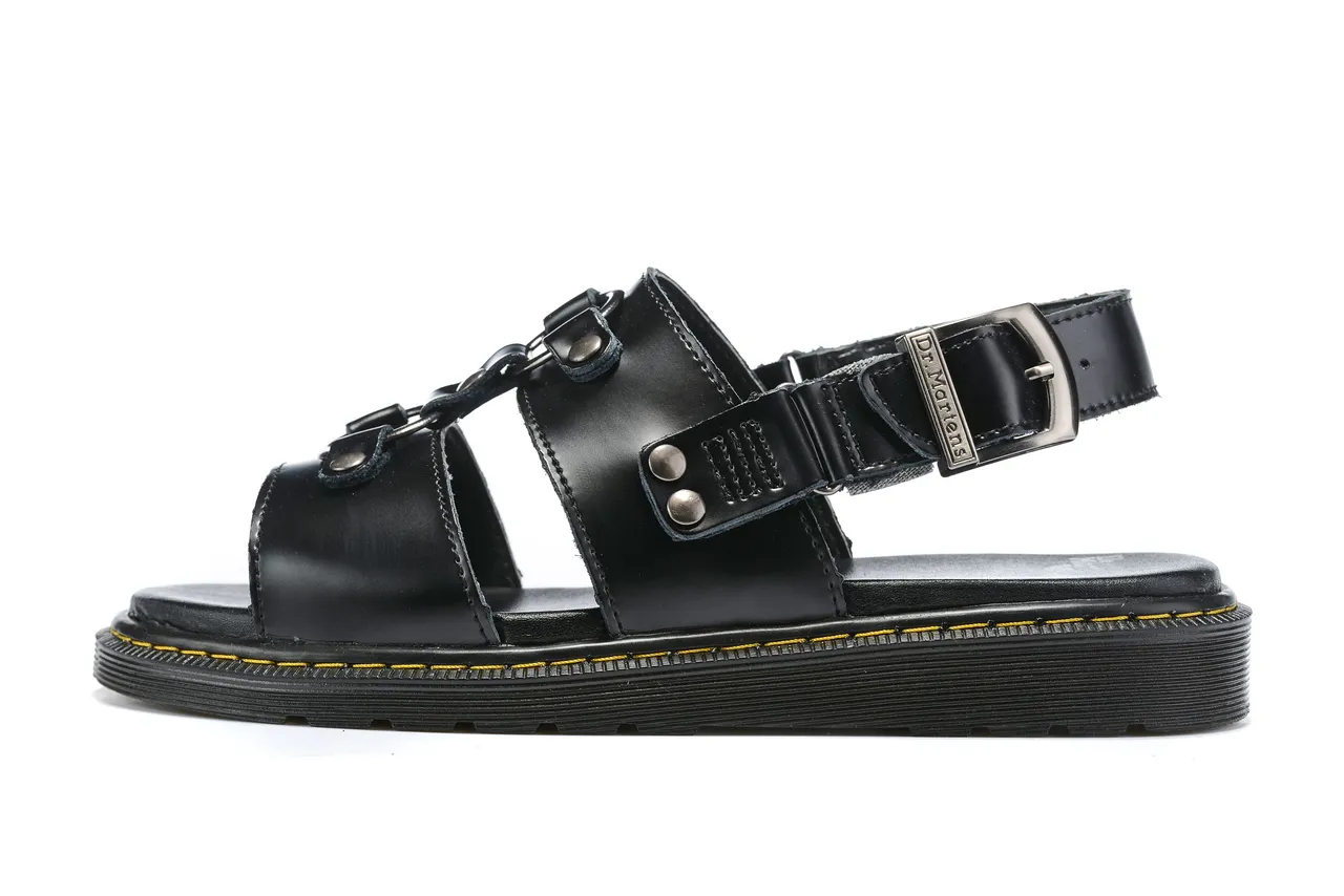 Dr. Martens काला पीला चमड़ा मल्टी-स्ट्रैप ग्लाडिएटर सैंडल 5