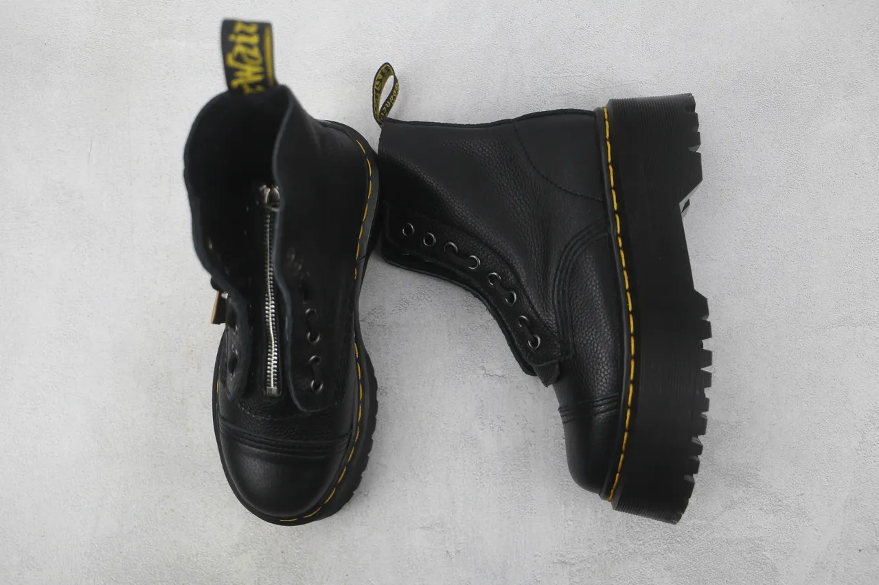 Dr. Martens Jadon Platform Black Pebbled Leather Cap Toe Martin Boots 3