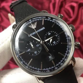 Emporio Armani क्रोनोग्राफ काला डायल चांदी टोन यांत्रिक घड़ी