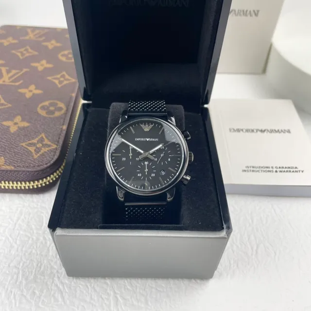 Emporio Armani ক্রোনোগ্রাফ কালো মেশ স্ট্র্যাপ কোয়ার্টজ ঘড়ি 3