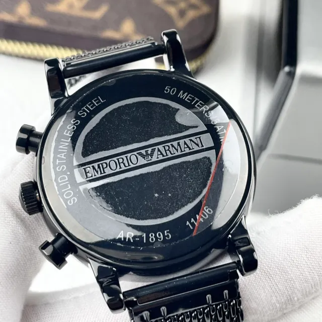 Emporio Armani ক্রোনোগ্রাফ কালো মেশ স্ট্র্যাপ কোয়ার্টজ ঘড়ি 4