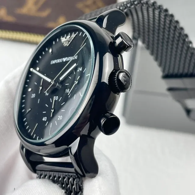 Emporio Armani ক্রোনোগ্রাফ কালো মেশ স্ট্র্যাপ কোয়ার্টজ ঘড়ি 5
