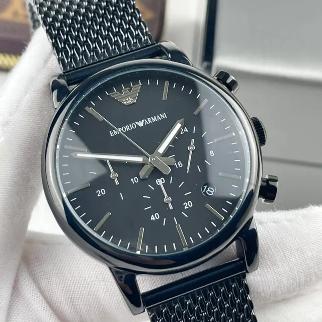 Emporio Armani ক্রোনোগ্রাফ কালো মেশ স্ট্র্যাপ কোয়ার্টজ ঘড়ি 8