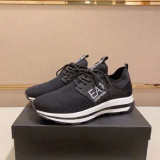 Emporio Armani EA7 Black Mesh and Synthetic Logo-Accented Lifestyle Sneakers