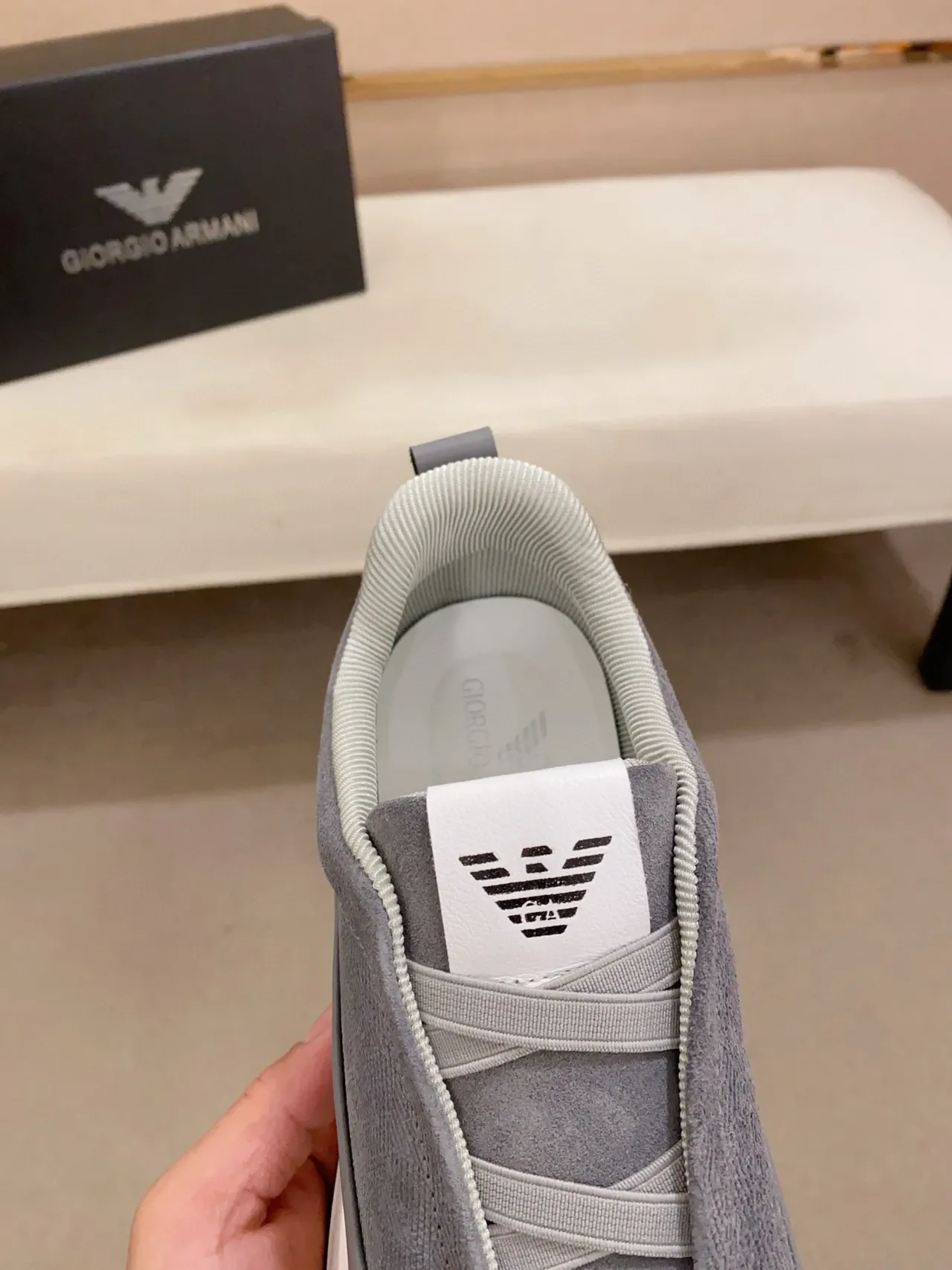 Emporio Armani رمادي أبيض بدون أحزمة قاعدة متعددة الطبقات أحذية أسلوب حياة 6