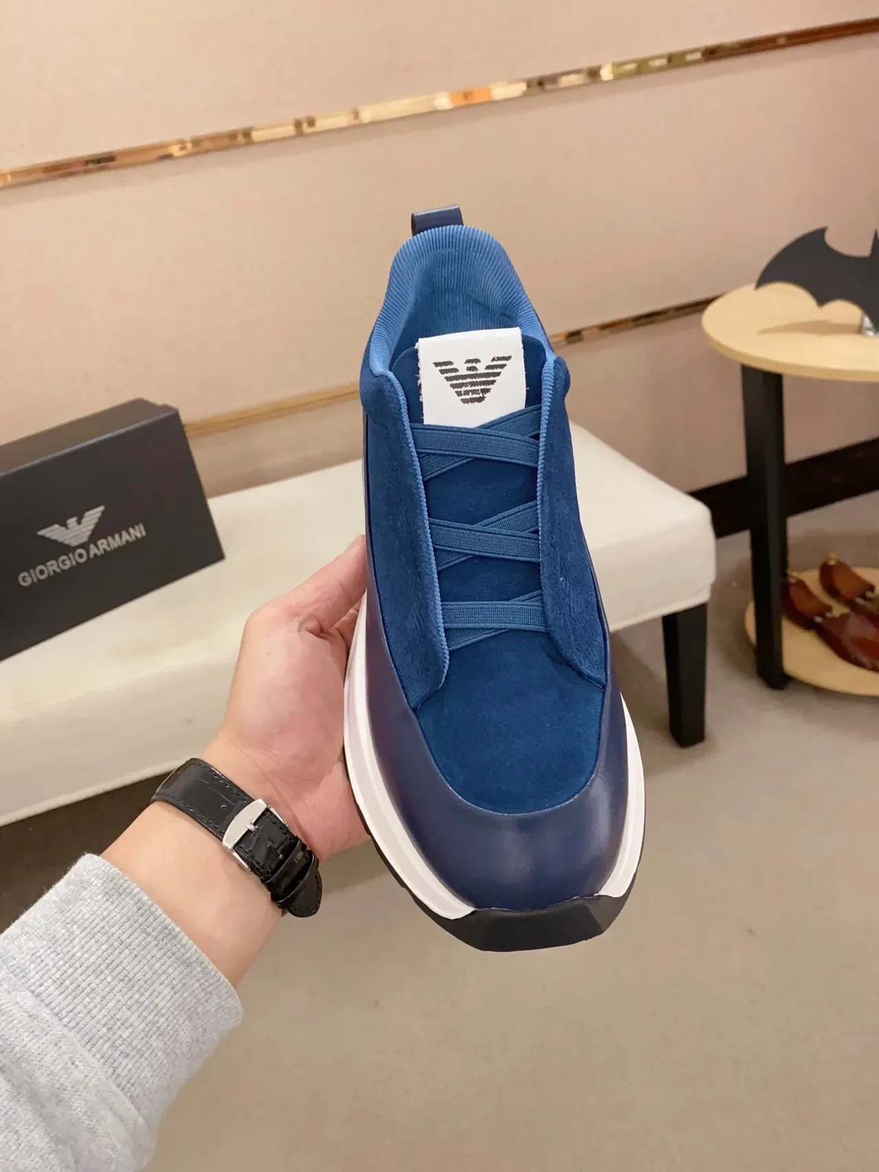 Emporio Armani Sneaker Lifestyle Bleu Marine Blanc Chaussure à enfiler Tige Texturée Sneakers Lifestyle 3