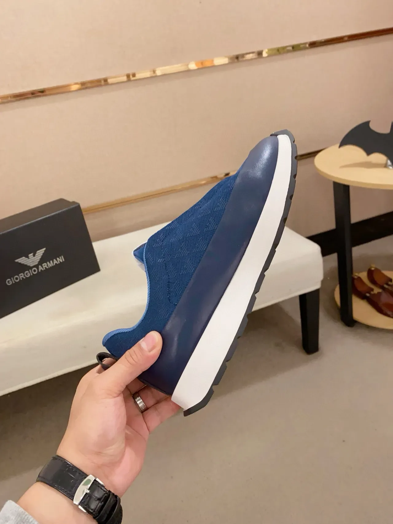 Emporio Armani Sneaker Lifestyle Bleu Marine Blanc Chaussure à enfiler Tige Texturée Sneakers Lifestyle 6