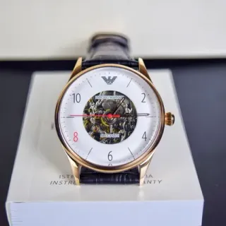 Emporio Armani Meccanico सफेद स्वर्ण ओपन-हार्ट स्केलेटन गुलाबी केस Mechanical Watch