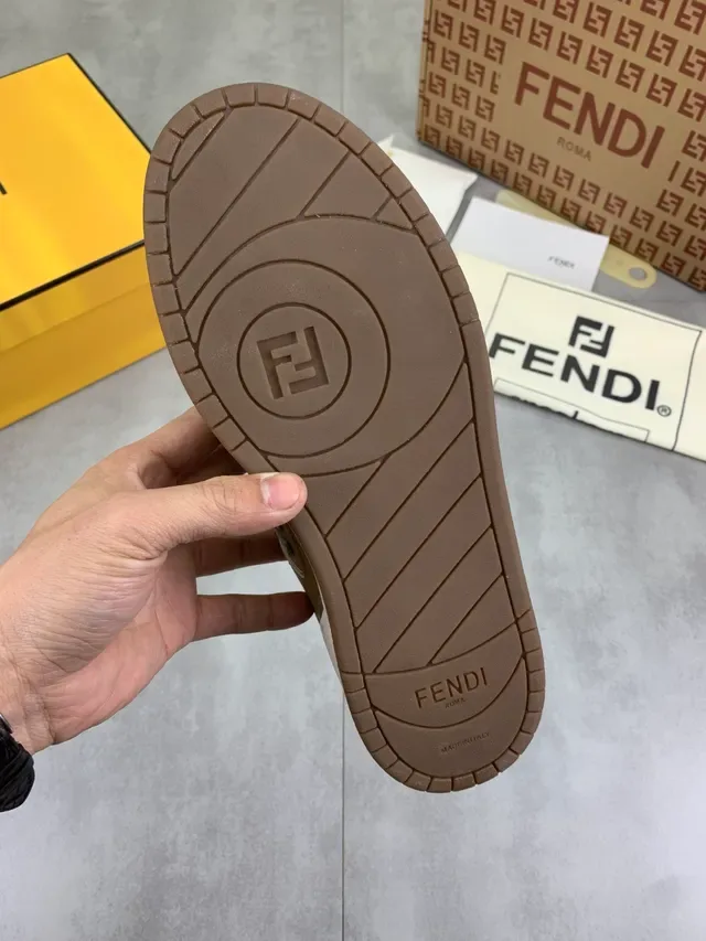 Fendi Beige White Perforated Suede And Leather Upper Contrasting Laces Lining Lifestyle Sneakers 2