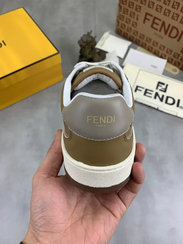 Fendi Beige White Perforated Suede And Leather Upper Contrasting Laces Lining Lifestyle Sneakers 3