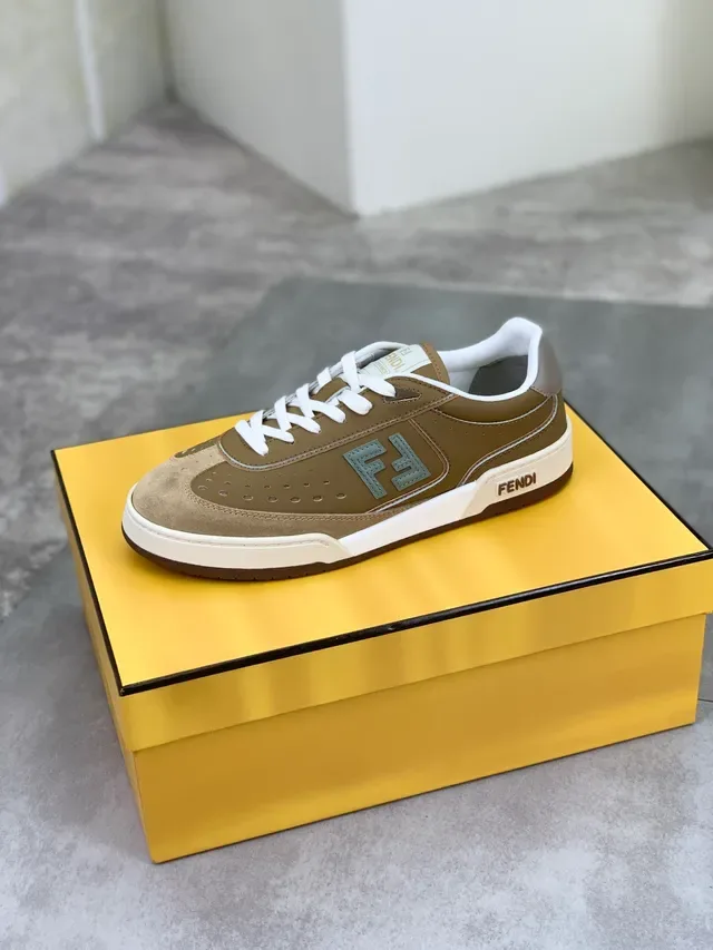 Fendi Beige White Perforated Suede And Leather Upper Contrasting Laces Lining Lifestyle Sneakers 4