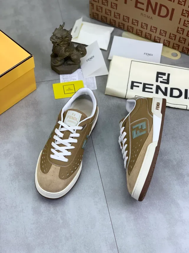 Fendi Beige White Perforated Suede And Leather Upper Contrasting Laces Lining Lifestyle Sneakers 5