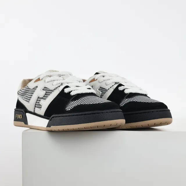 Fendi Negro y Blanco con Capas de Pata de Gallo y Ante Superior de Cuero FF Monogram Overlay Zapatillas Lifestyle 3