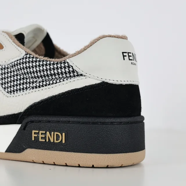Fendi Negro y Blanco con Capas de Pata de Gallo y Ante Superior de Cuero FF Monogram Overlay Zapatillas Lifestyle 4