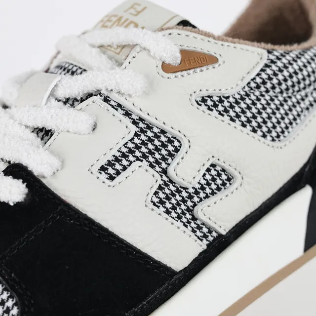 Fendi Negro y Blanco con Capas de Pata de Gallo y Ante Superior de Cuero FF Monogram Overlay Zapatillas Lifestyle 6