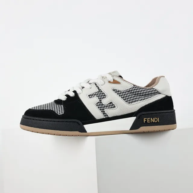 Fendi Negro y Blanco con Capas de Pata de Gallo y Ante Superior de Cuero FF Monogram Overlay Zapatillas Lifestyle 9