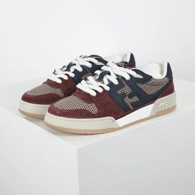 Fendi Bordeaux Marine Pied de Poule Et Daim Supérieur Panneau Logotype Interlocking FF Sneakers Lifestyle 2