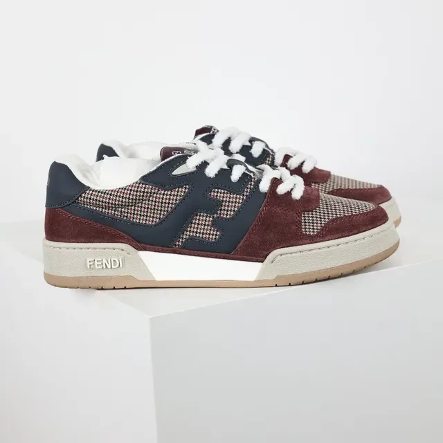 Fendi Bordeaux Marine Pied de Poule Et Daim Supérieur Panneau Logotype Interlocking FF Sneakers Lifestyle 3
