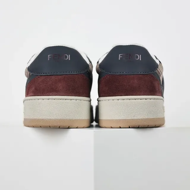 Fendi Bordeaux Marine Pied de Poule Et Daim Supérieur Panneau Logotype Interlocking FF Sneakers Lifestyle 8