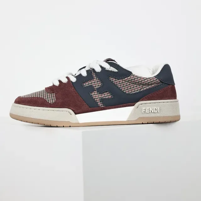 Fendi Bordeaux Marine Pied de Poule Et Daim Supérieur Panneau Logotype Interlocking FF Sneakers Lifestyle 9