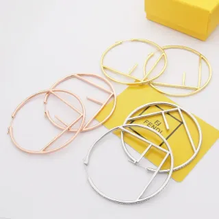 Fendi FF Hoop أقراط مفتوحة ذهبية فضية نمط هندسي