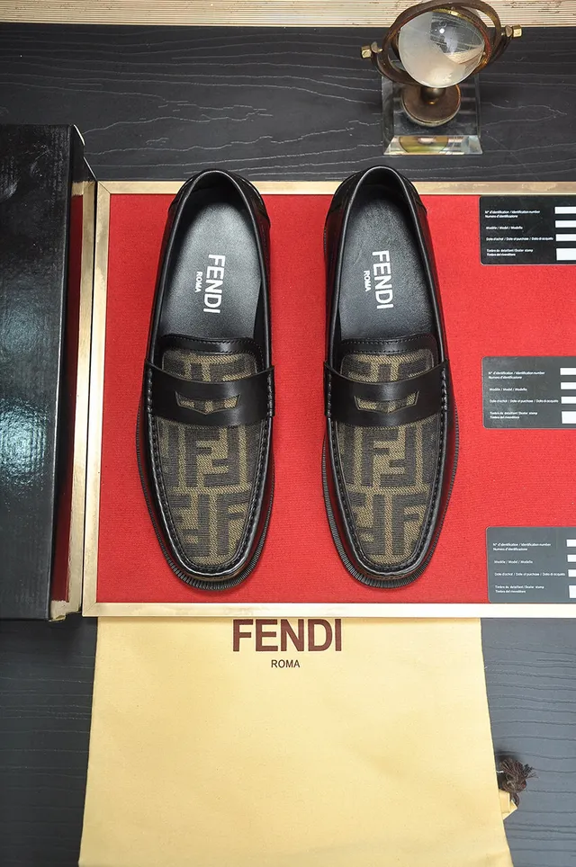 Fendi FF Loafer Black Beige Leather Zucca Fabric Vamp Loafer 2