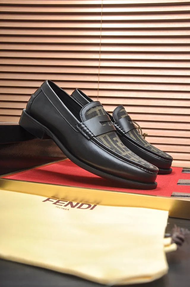 Fendi FF Loafer Black Beige Leather Zucca Fabric Vamp Loafer 3