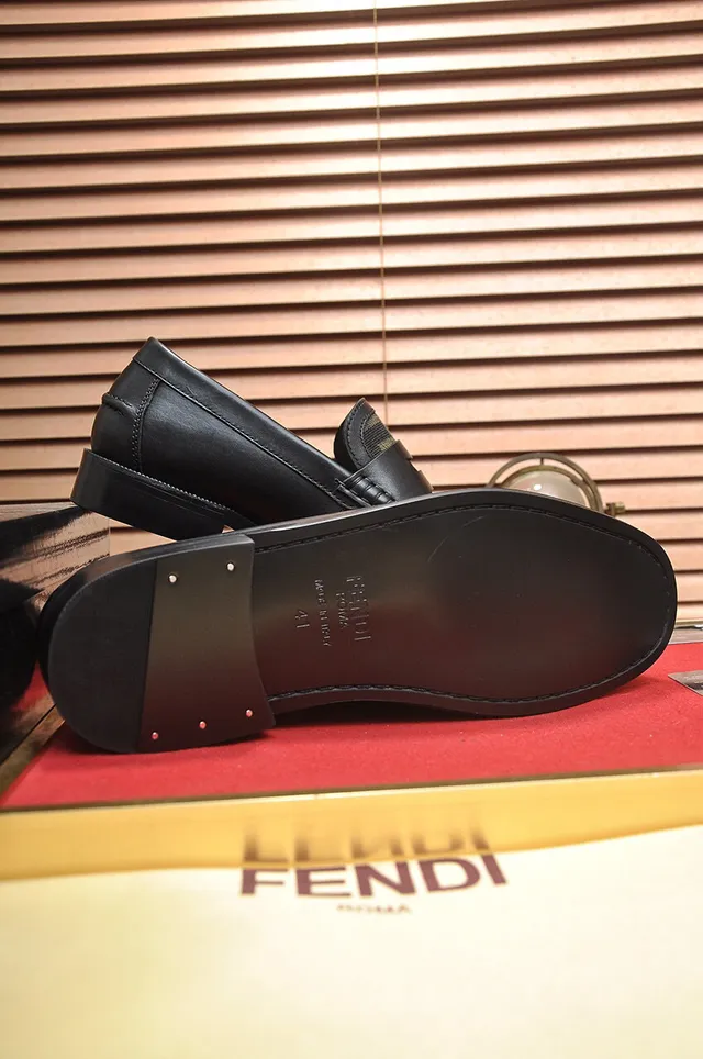 Fendi FF Loafer Black Beige Leather Zucca Fabric Vamp Loafer 7