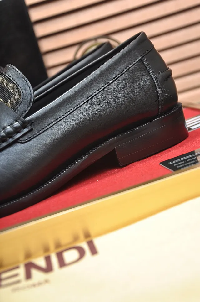 Fendi FF Loafer Black Beige Leather Zucca Fabric Vamp Loafer 9