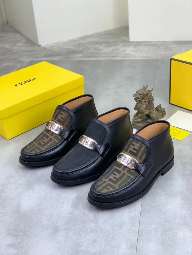 Fendi FF Logo Loafer Black Brown Leather Monogram Jacquard Loafer 2