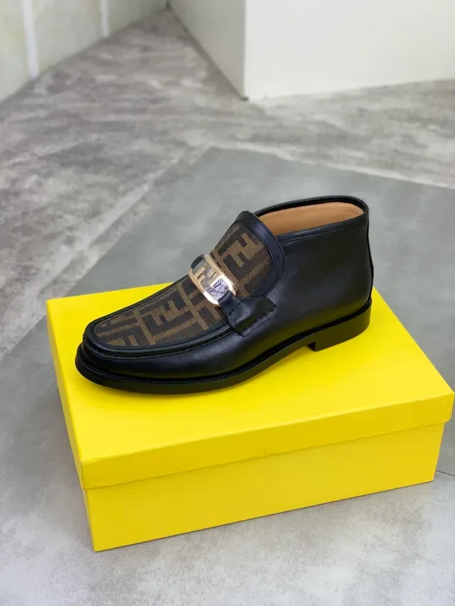 Fendi FF Logo Loafer Black Brown Leather Monogram Jacquard Loafer 5