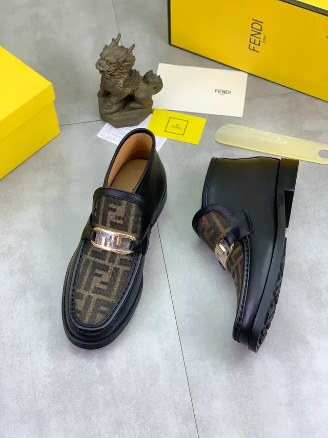 Fendi FF Logo Loafer Black Brown Leather Monogram Jacquard Loafer 6