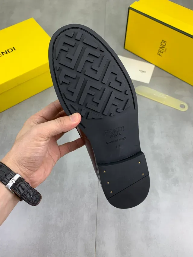 Fendi FF Logo Mocassim Marrom Couro Fivela Horsebit 2