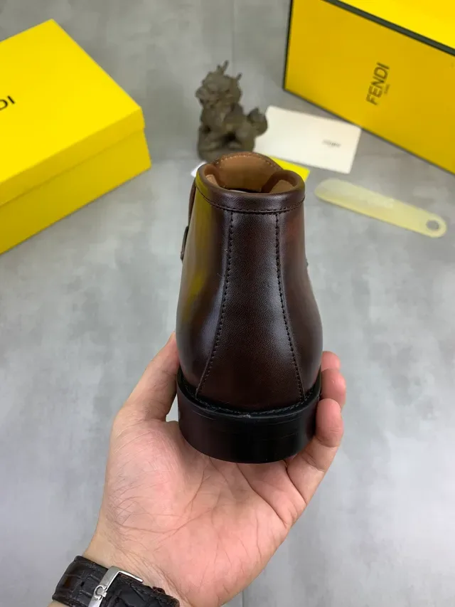 Fendi FF Logo Mocassim Marrom Couro Fivela Horsebit 3
