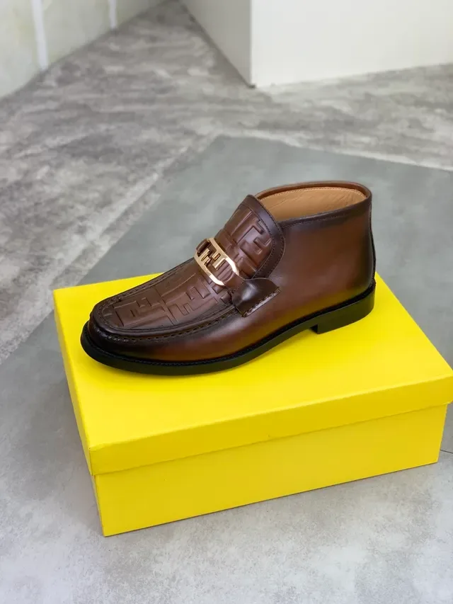 Fendi FF Logo Mocassim Marrom Couro Fivela Horsebit 4