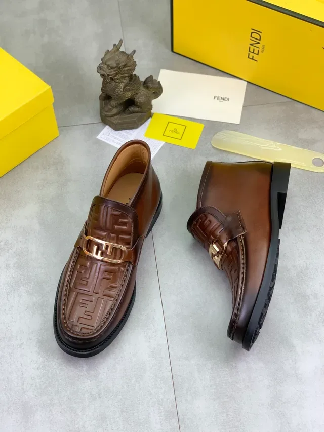 Fendi FF Logo Mocassim Marrom Couro Fivela Horsebit 5