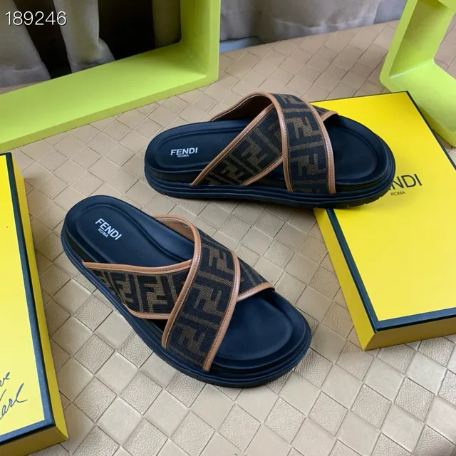 Fendi FF Slide নেভি বিজ মনোগ্রাম জ্যাকার্ড স্ট্র্যাপস ক্রসড স্ট্র্যাপ ডিজাইন স্লিপার্স 6