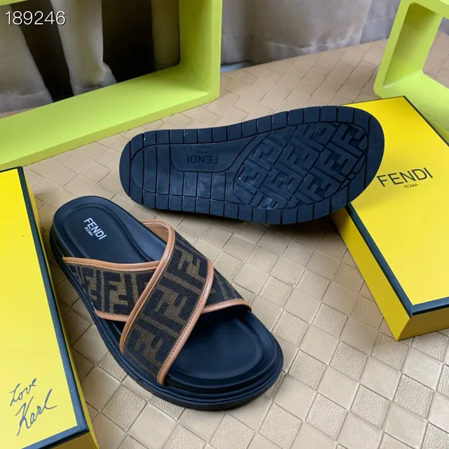 Fendi FF Slide নেভি বিজ মনোগ্রাম জ্যাকার্ড স্ট্র্যাপস ক্রসড স্ট্র্যাপ ডিজাইন স্লিপার্স 7