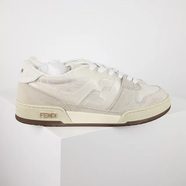 Fendi First Beige Brown Layered Suede And Textile Upper Tonal FF Motif Overlay Lifestyle Sneakers 3