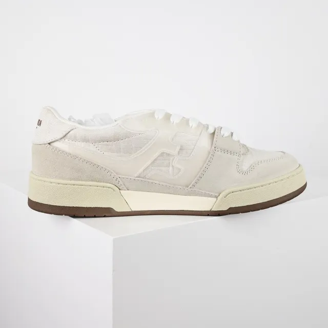 Fendi First Beige Brown Layered Suede And Textile Upper Tonal FF Motif Overlay Lifestyle Sneakers 7