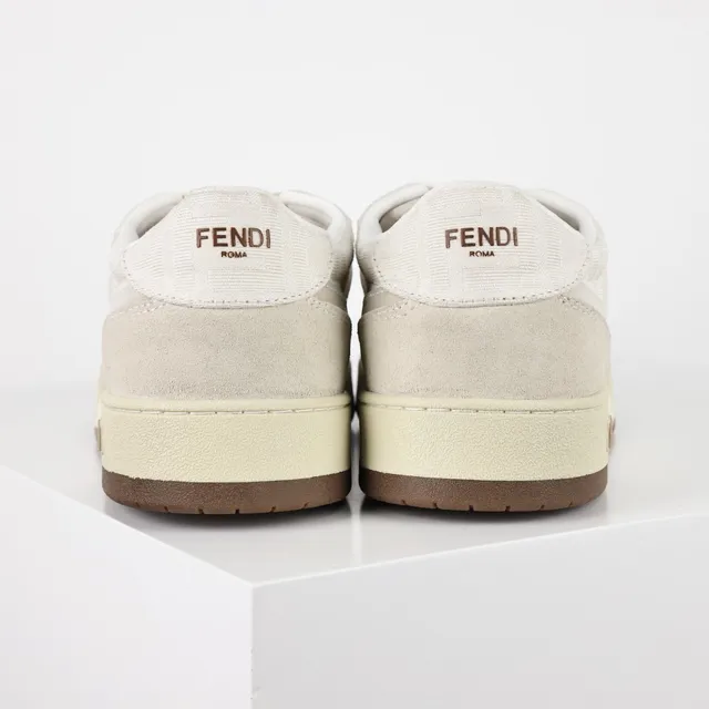 Fendi First Beige Brown Layered Suede And Textile Upper Tonal FF Motif Overlay Lifestyle Sneakers 8